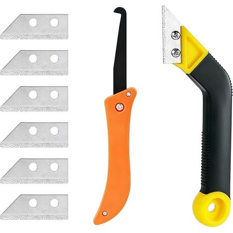 Set of Tile Grout Scrapers with 1 Angled Saw and 7 Replacement Blades, Tool for Removing, Cleaning and Preparing Old Seals Before Renovation and Repointing (1/5)