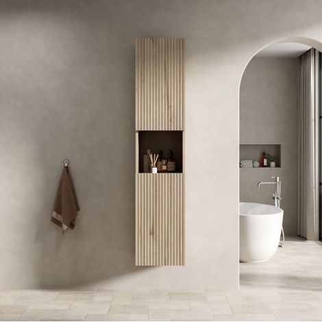 Meuble salle bain en contreplaqué, blanc chêne HAVRYA (1/5)