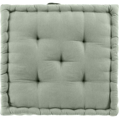 Bricoline – Coussin de sol 50 x 50 x 10 cm – Coton 60% et polyester recyclé 40% – Couleur vert sauge – Housse déhoussable avec poignée de transport
