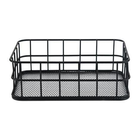 Panier de rangement de cuisine rectangulaire à double poignée avec poignée, panier en fer forgé, fond en bois massif, panier de fruits - longueur 32 largeur 23 hauteur 11cm (1/5)