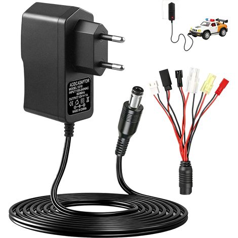 Intelligentes RC-Ladegerät (2,4–12 V) für 2–10S NiMH/NiCd-Akkus, Universal-Ladegerät für RC-Autos, Drohnen, Boote und Flugzeuge, mit 5 Adaptern: Tamiya, Mini Tamiya, JST, SM 2P, HuanQi, Dupont