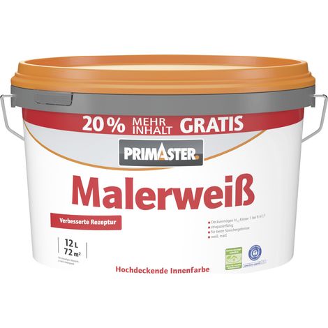 Primaster Wandfarbe Malerweiß matt 12 L + 20% gratis