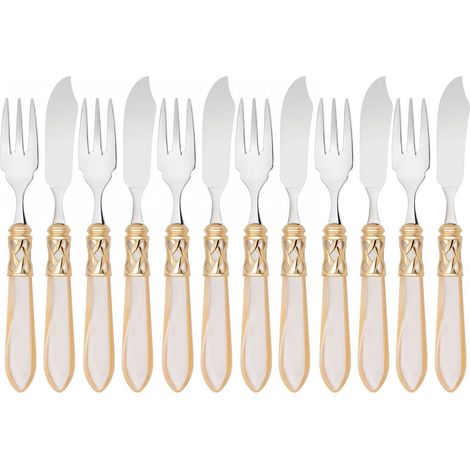 ALADDIN Ghiera Dorata, Posate Set 12 pz Pesce, Scatola
