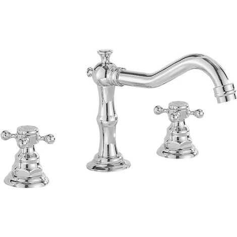 Mitigeur lavabo 3 trous vintage double poignée – Installation murale 8 pouces, pour vasque et baignoire-Modèle Argenté bas