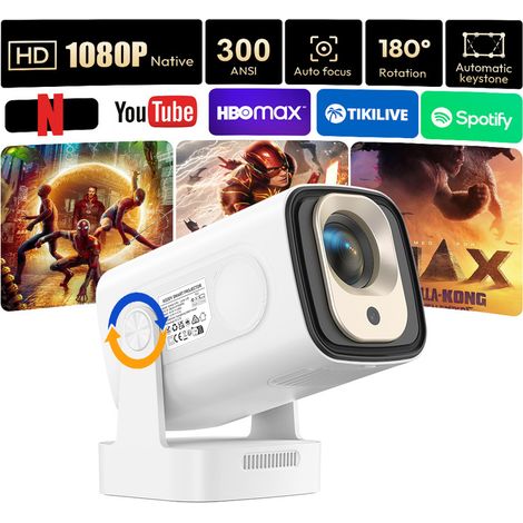 Vidéoprojecteur 4K 25000 lumens – Full HD 1080P – Wi-Fi 2,4G/5G et Bluetooth 5.4 – Autofocus – Projection jusqu'à 200 pouces - Bluetooth5