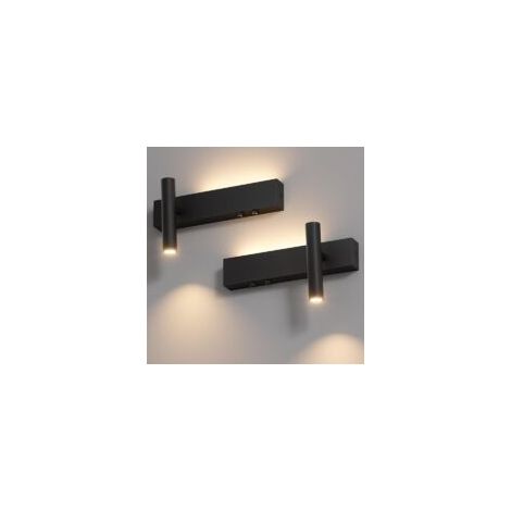 2X LED Applique Murale Interieur 2 Flammes, 3W+3W 3000K Lampe Murale avec 2 Boutons, Rond Spot Mural 330°Rotation /60°Orientable, Aluminium, pour Chambre Salon, Lumière Chaude, Noir (1/5)