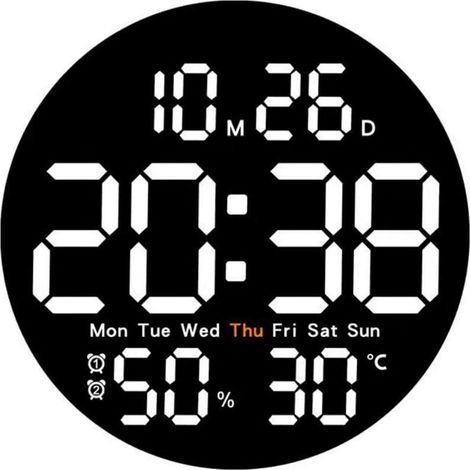 Horloge murale numérique avec télécommande, affichage LED, réglage de la luminosité sur 10 niveaux et fonction de gradation automatique, calendrier mural avec minuteur et... (1/4)