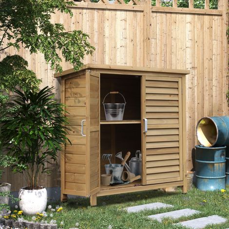 Armario exterior, caseta de jardín de madera de abeto, cobertizo para herramientas con techo de betún impermeable, 87 x 46,5 x 96,5 cm.