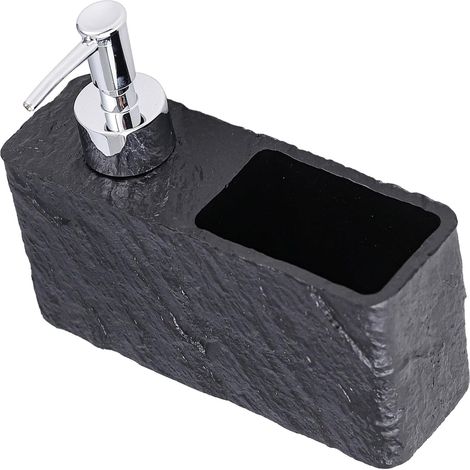 Distributeur de Savon Liquide Résine Noir Texturé avec Porte-éponge Intégré Distributeur Shampoing Gel Rechargeable pour Cuisine et Salle de Bain Organiseur Pratique pour Évier et (1/5)