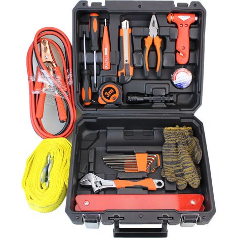 Coffret à Outils Complet 080-1 avec Boîte en Métal, Kit d'Outils Manuels pour Réparation Domestique et Automobile