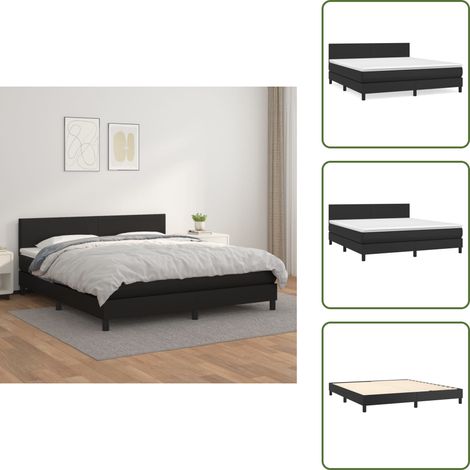 Boxspringbett mit Matratze Schwarz 160x200 cm Kunstleder - Boxspringbett - Doppelbett - Bettenrahmen - Kunstlederbett - Schwarzes Bett (1/5)