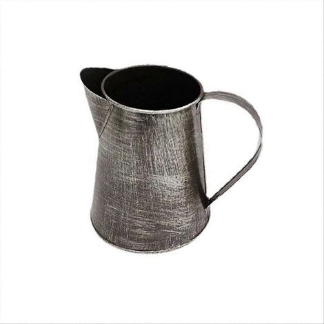 Vase en métal, pichet décoratif style shabby chic, porte-fleurs argent antique (1/5)