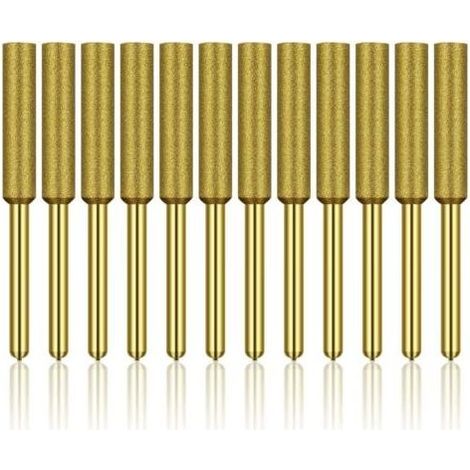 12 Pcs Diamant Affûteur de Tronçonneuse, Haute Dureté Titane Plaqué Burr Meule Meule, Affûteur de Tronçonneuse Pierre Bits, 3/16in 4.8mm (1/5)