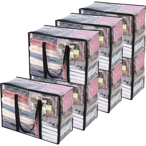 Lot de 7 sacs de rangement transparents de 40 L pour vêtements avec fermeture éclair, conteneurs de rangement en plastique pour couette, couverture, literie, couette, jouets (1/5)