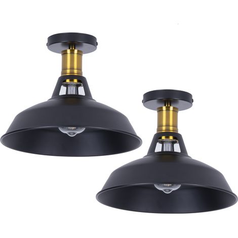 (2X) Plafones Vintage Retro Plafones De Hierro Y Metal Plafones De Estilo Industrial E27 (Negro) Para Iluminación Interior Dormitorio Restaurante