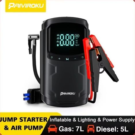 Démarreur de Voiture avec Compresseur d'Air 5000A, Booster de Batterie Auto,