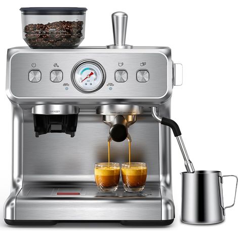 Cafetera COWSAR – con molinillo cónico integrado – 30 niveles de molienda – control de temperatura PID – manómetro – cafetera espresso y calentador de tazas de acero inoxidable – apta para latte macch (1/5)