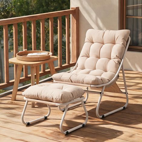 Fauteuil Lounge avec Pouf en Métal Beige en acier (1/5)