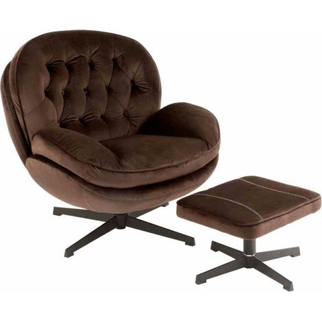 Fauteuil & Repose-Pieds "Relax" 88cm Marron Foncé (1/5)