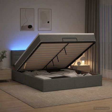 Lit coffre avec matelas et LED Gris foncé 140 x 190 cm Tissu (1/5)