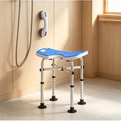 Taburete de ducha ajustable 48,5x33x39-51,5 cm aluminio azul oscuro – MEUBLIV (1/5)
