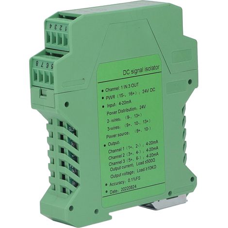 Stromsignalisolator, 1 Eingang, 3 Ausgänge, DC-Signalaufbereiter, Strom-Spannungs-Transmitter zur SPS-Erkennung, 24 V DC, 4–20 mA (1/5)