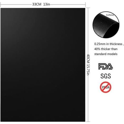Tapis de cuisson pour barbecue en maille, réutilisable, antiadhésif et résistant, noir. (1/4)