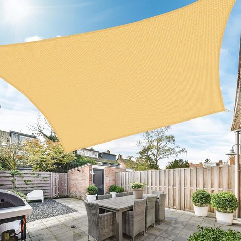 Voile d'ombrage Rectangulaire 3.6x4.8m Toile d'ombrage 95% UV Protecteur 185g/m² HDPE pour Patio Extérieur Jardin Terrasse Balcon, Sable (1/5)
