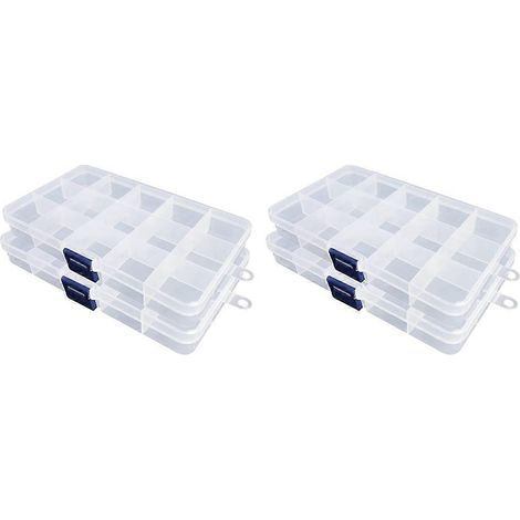 Boîte de rangement en plastique, lot de 4 boîtes de rangement transparentes pour perles, accessoires de bijouterie, boucles d'oreilles et autres créations (15 compartiments) (1/5)