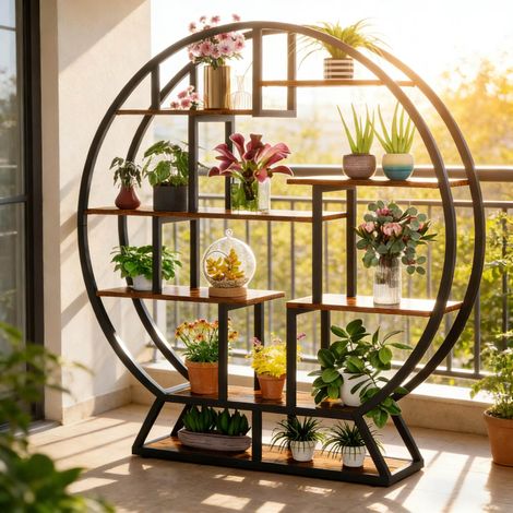 Étagère de rangement ronde 150 cm métal bois HAVRYA (1/5)