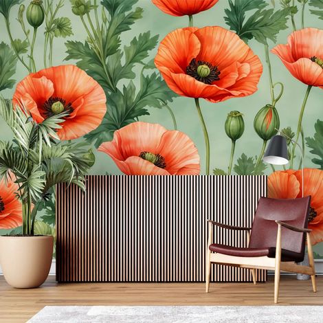 Papier peint floral coquelicots en fleurs 1 - 300 x 250 cm (1/2)