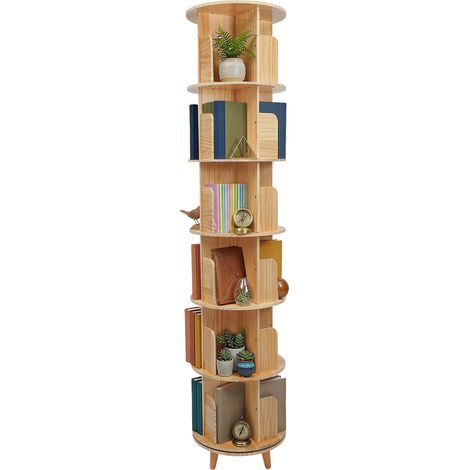 Bibliothèque rotative 360° en bois – Étagère à livres 6 niveaux – Tour de rangement d’angle – Pour salon, chambre et bureau (1/5)