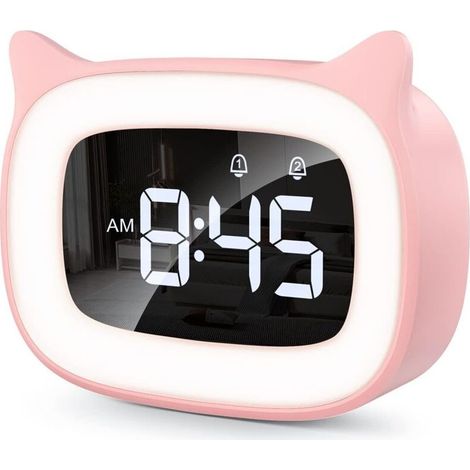 Réveil Educatif, LED Veilleuses Pendules horloges de Chambre d'enfant Kid Sleep Jour/Nuit Lumineux, Snooze Réveil 5 Couleurs,18 Types de Musique, 2 Alarmes, Fille Garcon (1/5)