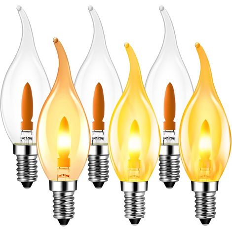 Lot 6 ampoules LED E14 effet flamme 1W T35 1800K blanc chaud (1/5)