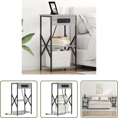 vidaXL Nachttisch mit Ladestation - Nachttisch Graues Sonoma 41 x 31 x 76 cm Holzwerkstoff (1/5)