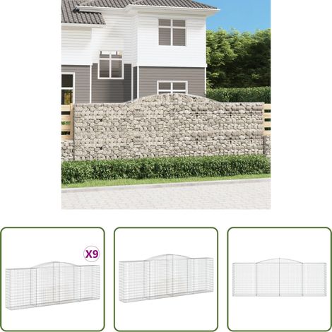 Schalldämmung -  Gabionen mit Hochbogen 9 Stk. 400x50x140/160cm Verzinktes Eisen (1/5)