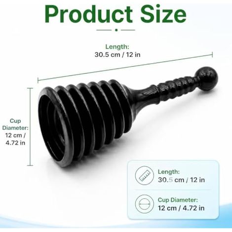 Déboucheur de toilettes robuste avec tête à soufflet flexible en PVC durable pour toilettes, éviers, baignoires et canalisations de douche (1/4)
