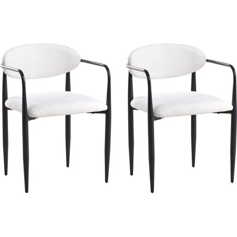 Set di 2 sedie da pranzo in stile medio moderno Struttura in metallo Seduta imbottita Schienale bianco sporco Tanevik