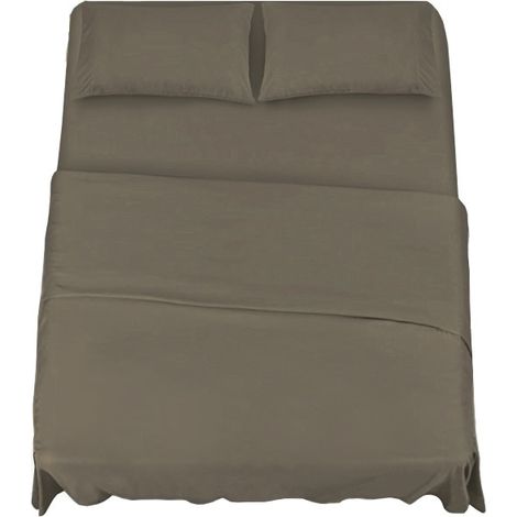 KLULK Set Lenzuola Completo Letto Matrimoniale Tortora, Lenzuolo Sotto Con Angoli + Lenzuolo Sopra + 2 Federe (1/5)