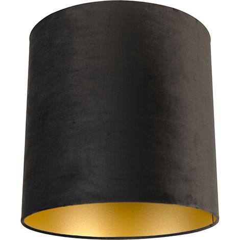 QAZQA Algodón Pantalla de lámpara de terciopelo negra 40/40/40 con interior dorado , (1/4)