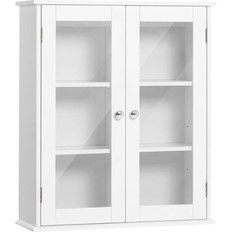 Pensile da Bagno Armadietto con Anta a Vetro 55x20x65 cm in Legno Bianco (1/5)