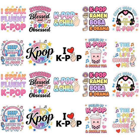 Set de 20 pegatinas K-Pop, 10 diseños únicos, pegatinas coloridas para portátiles y botellas de agua, pegatinas lindas y femeninas para fans de la música coreana, perfectas para decorar. (1/5)