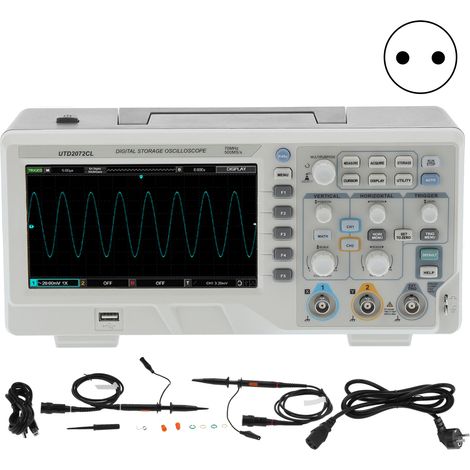 Oscilloscope numérique portable 2 canaux UTD2072CL, mesure électrique professionnelle, écran LCD, prise UE 100-240V 50/60Hz, 100VA, appareil de test polyvalent pour laboratoire et maintenance. (1/5)
