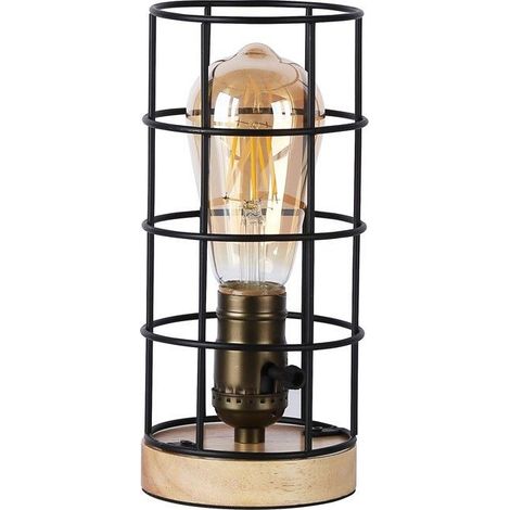 Barcelona Led – Lampe à poser industrielle noire – Abat-jour métal – Base en bois massif – Puissance 60W – Douille E27 – IP20 – Câble 140 cm avec interrupteur (1/5)