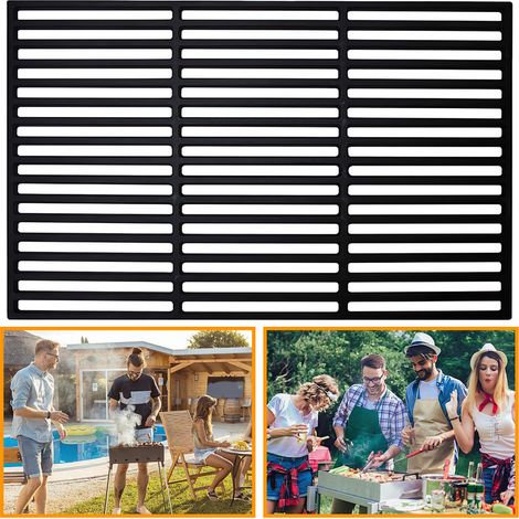 TolleTour Griglia in ghisa 60 × 40 cm – Griglia smaltata per barbecue a carbone, barbecue a gas e forno, accessorio BBQ robusto, nero