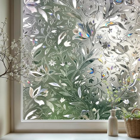 Film Fenetre Anti Regard Occultant,3D Motif de Tulipe,Décoratif Brise Vue Fenetre,Dépoli Opaque Anti-UV Adhésif Film Electrostatique Vitre 60x200cm (1/5)