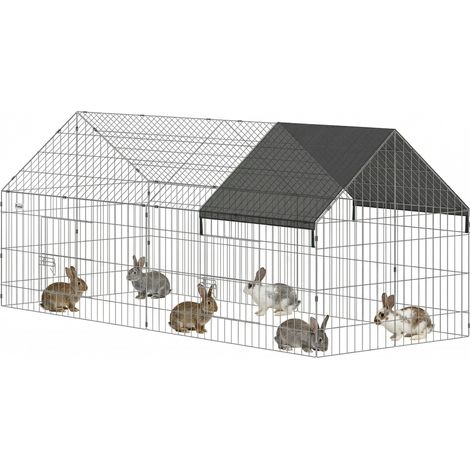 PawHut Rabbit Run, Pet Playpen w/ Protective Cover, 180 x 75 x 75 cm, Black