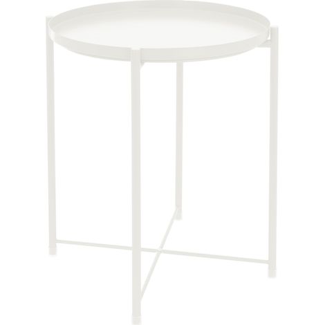 ML-Design Mesa Redonda Ø45xAL52 cm Blanca  Metálico Auxiliar con Bandeja Extraíble Mesita de Sofá Moderna Plegable, Estable Mesilla de Café Tablero Robusto de Centro para Bebidas y Aperitivos