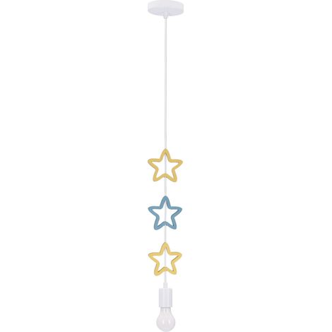 Suspension enfant étoiles blanc jaune bleu E27 Candellux (1/2)