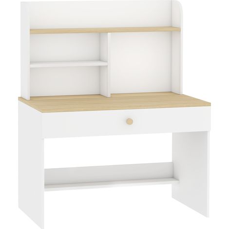 Bureau enfant en bois, avec rangements, grand plateau, tiroir et étagères ouvertes, 80 x 50 x 100 cm, blanc (1/5)